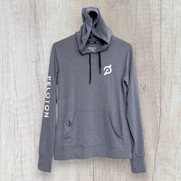 Peloton Gray Performance DreamBlend Hoodie Pullover Logo Sweatshirt M - Picture 1 of 3